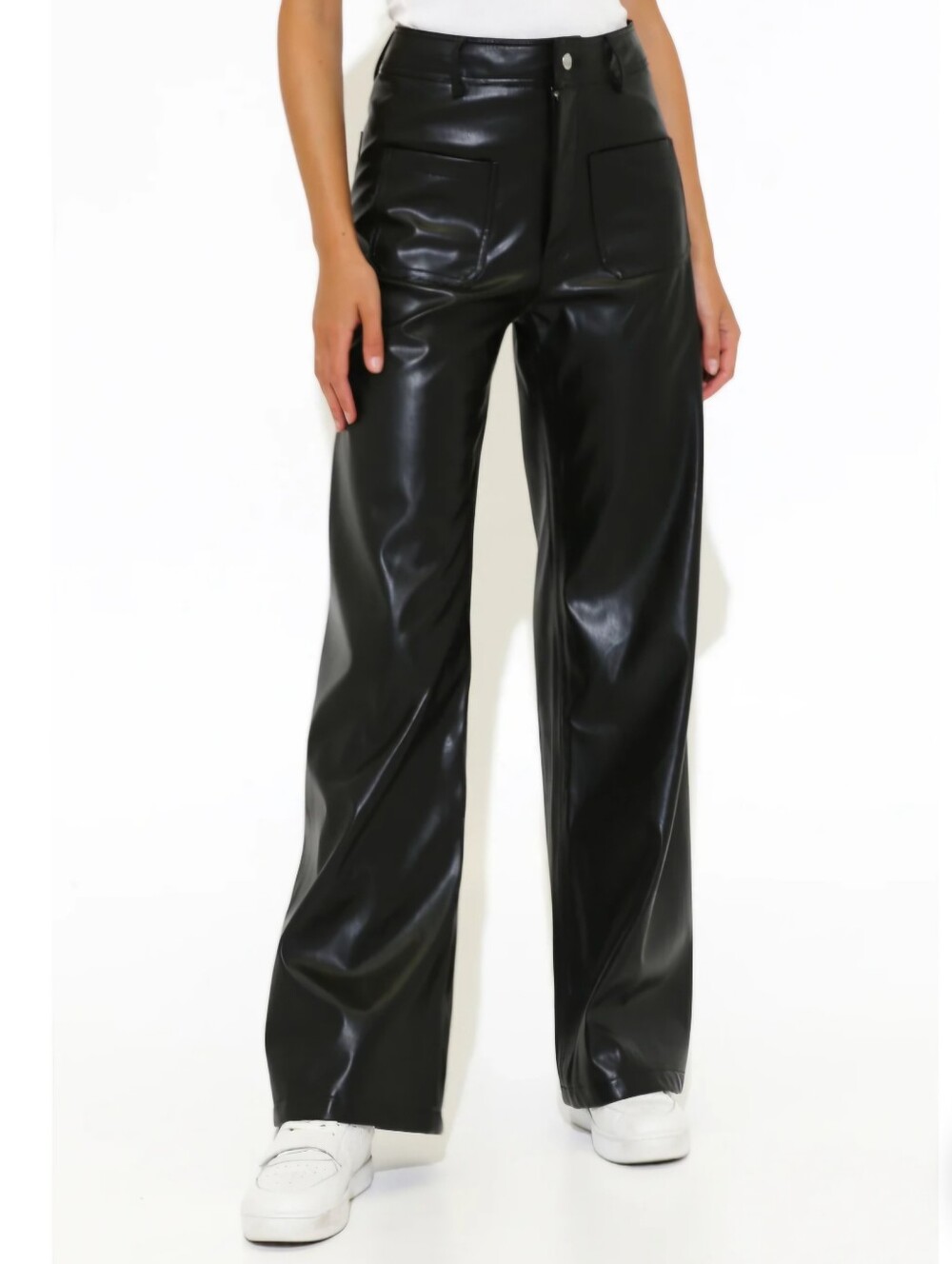 Madison The Label High-Rise Vegan Leather Wide-Leg Pants - Black